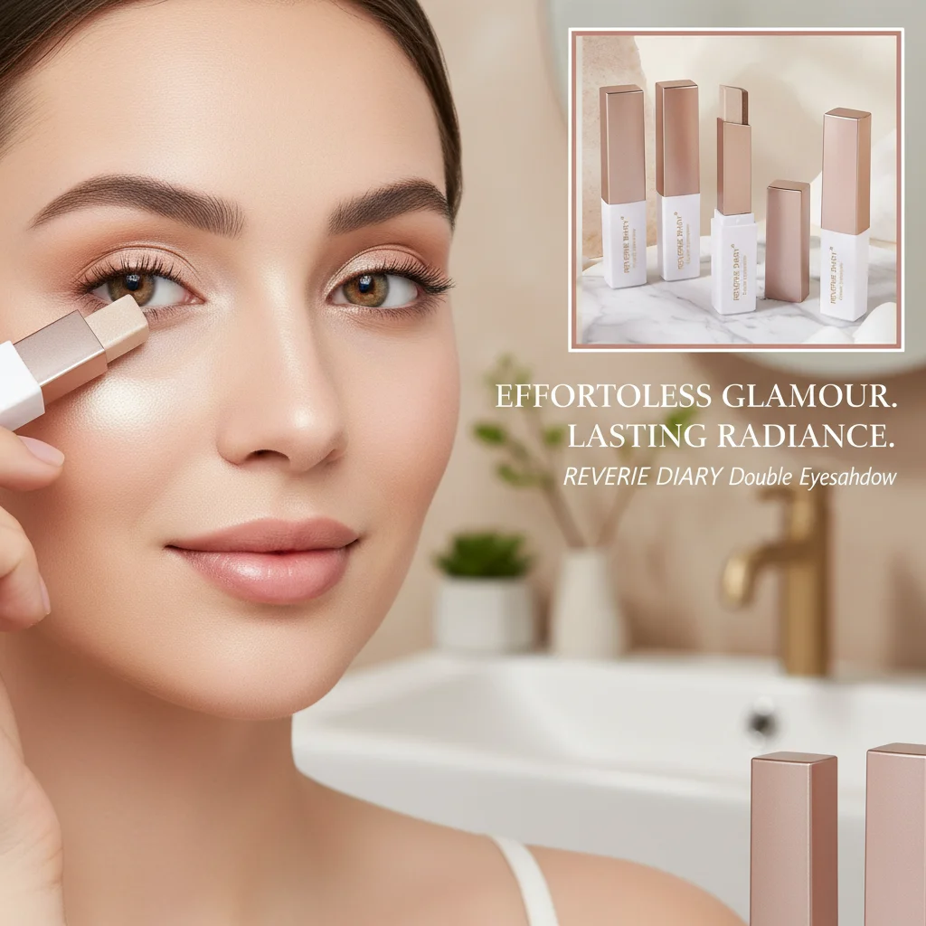 Rotating Upgraded Makeup Eye Shadow Stick Dual Color Lazy Eye Pearl Shimmer Long-Lasting Moisturizing Easy to Apply Beauty Co