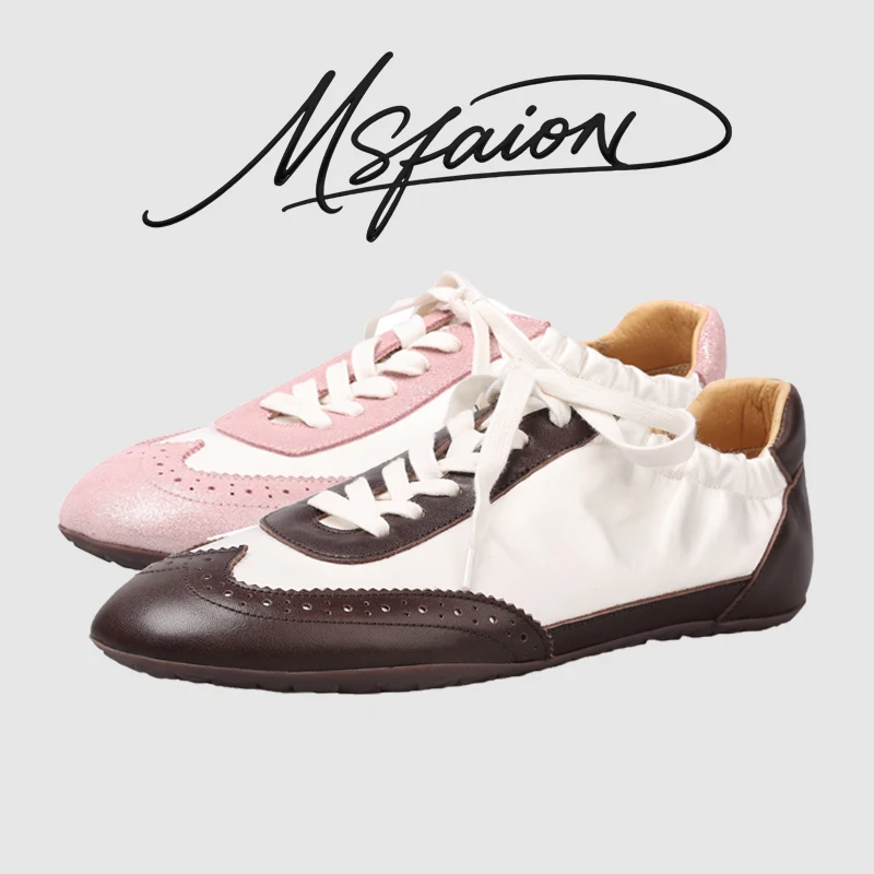 

Women's Genuine Head Layer Leather Sneakers 2026 Spring Fashion Patchwork Flats Unisex Vintage Running Style Sneakers Genuine G2