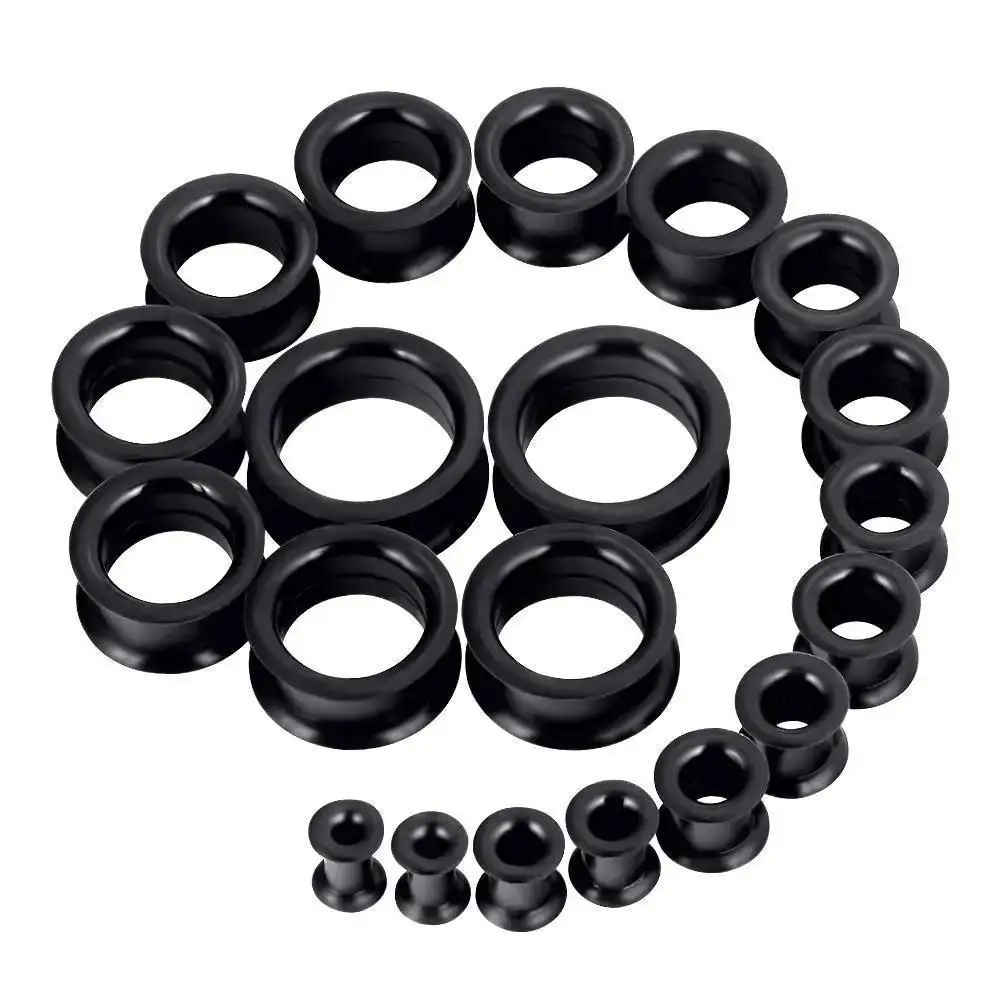 1 Pair Supersize Flexible Black Color Silicone Double Flared Ear Tunnel Plugs Tunnel Ear Gauge Expander Stretchers Piercing