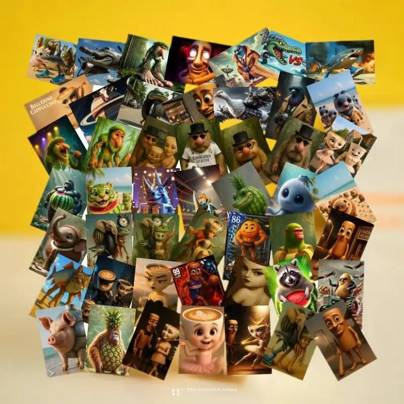 50 قطعة/المجموعة مجردة AI ملصقات TungTungTung Sahur ملصقات Tralalero ملصقات للثلاجات البخارية زجاجات مياه