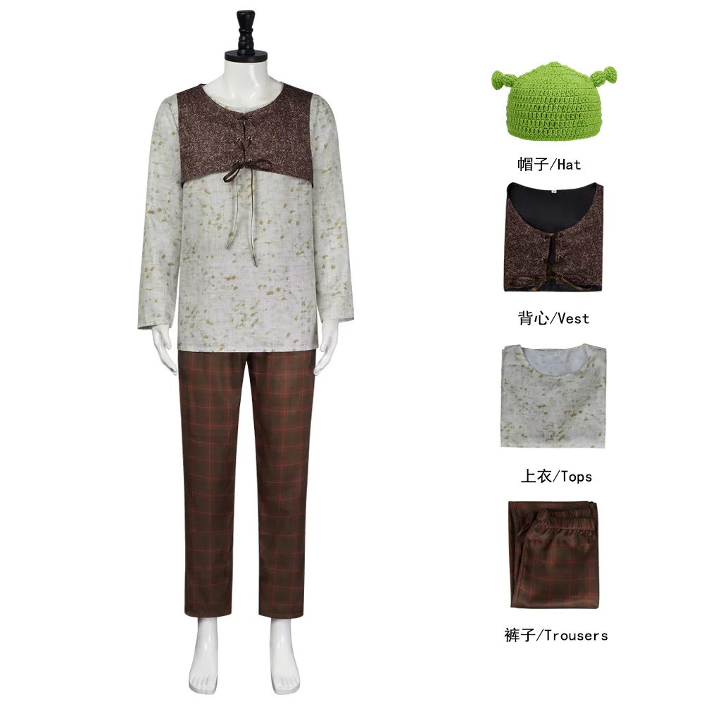 Shrek Ogre Halloween Cosplay Costume Full Set Movie Character Roleplay Outfit Party Suit Uniform Clothes Dress Up Wear Set
