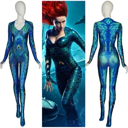 Aquaman 2 Cosplay Queen Mera Costume Woman BodySuit Superhero Spandex Zentai Outfits Halloween Costume Female