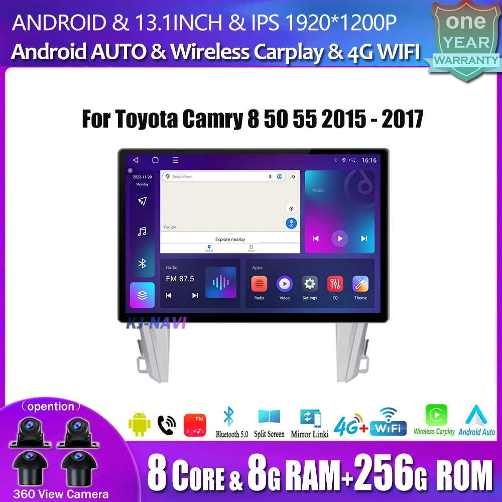 

13,1-дюймовый автомобильный радиоприемник Android для Toyota Camry 8 50 55 2015-2017, мультимедийный плеер, GPS-навигация, Bluetooth, беспроводной Carplay, 4G, Wi-Fi