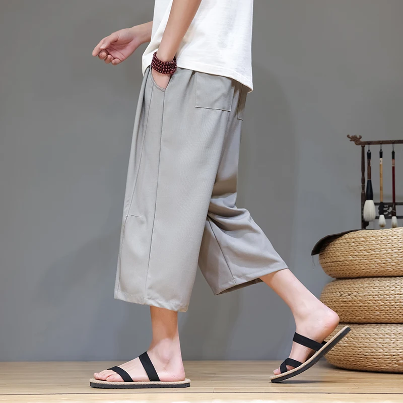 

Ice Silk Wide Leg Pants Men's Summer Thin Nine Points Loose Large Size Straight Leg Casual Long Trousers Trendy Straight Pants