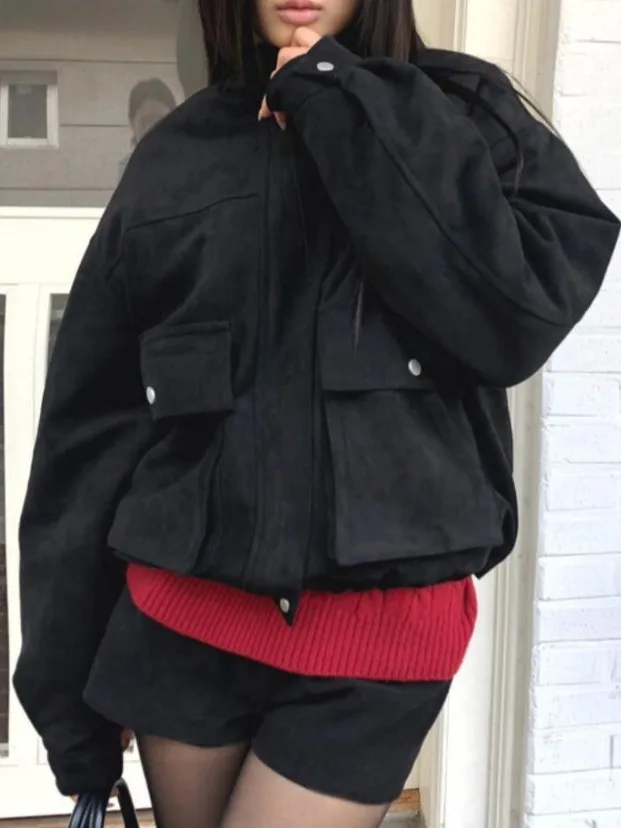 Women's Winter Thiened Suede Jaet Double ket Retro Versatile Cotton Coat Warm Faionable Small Size Friendly Outerwear