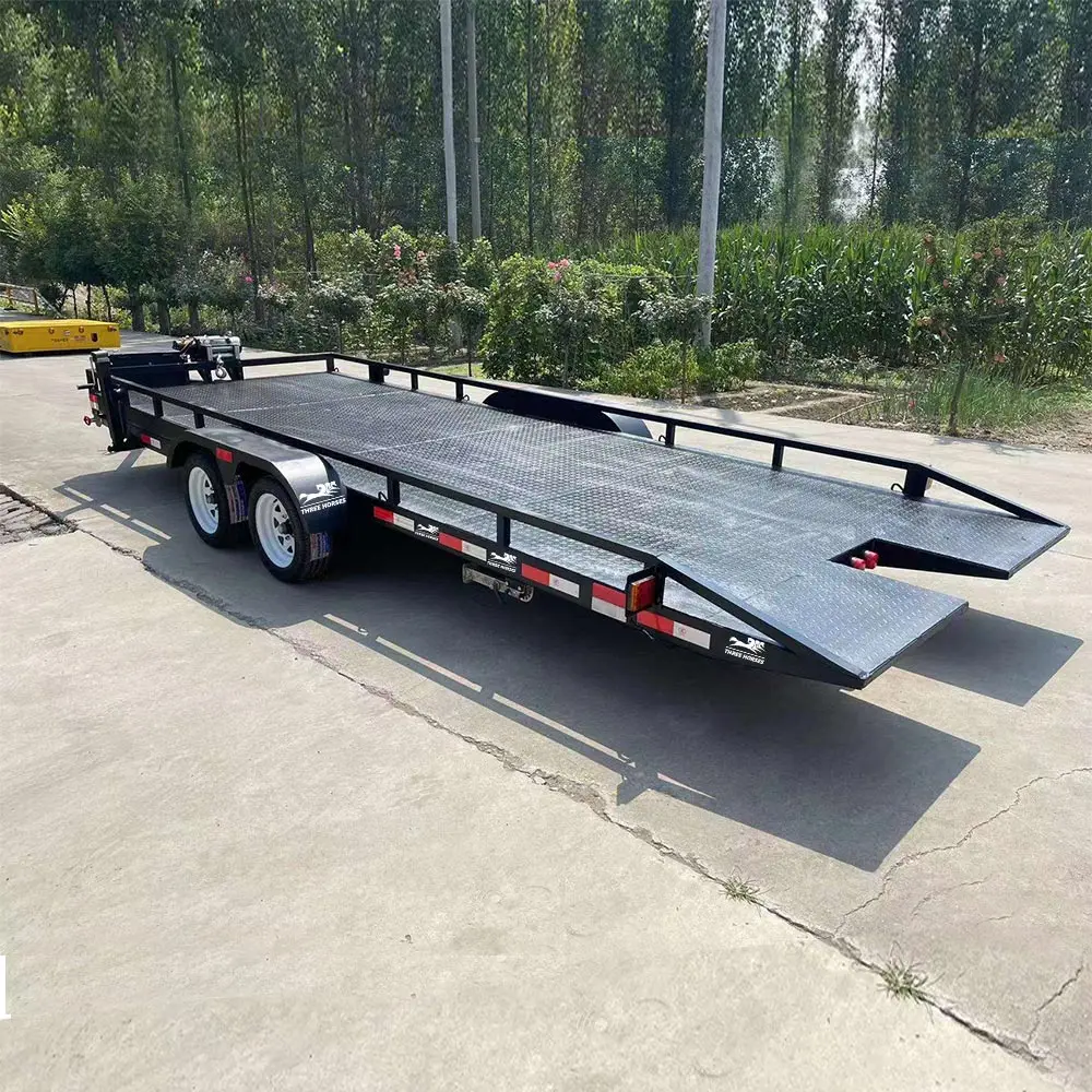 Automotive Hydraulic 3 Ton Trailer Low Bed Tilt Trailer Tandem Automobile Trailer with 12,000 Pound Winch