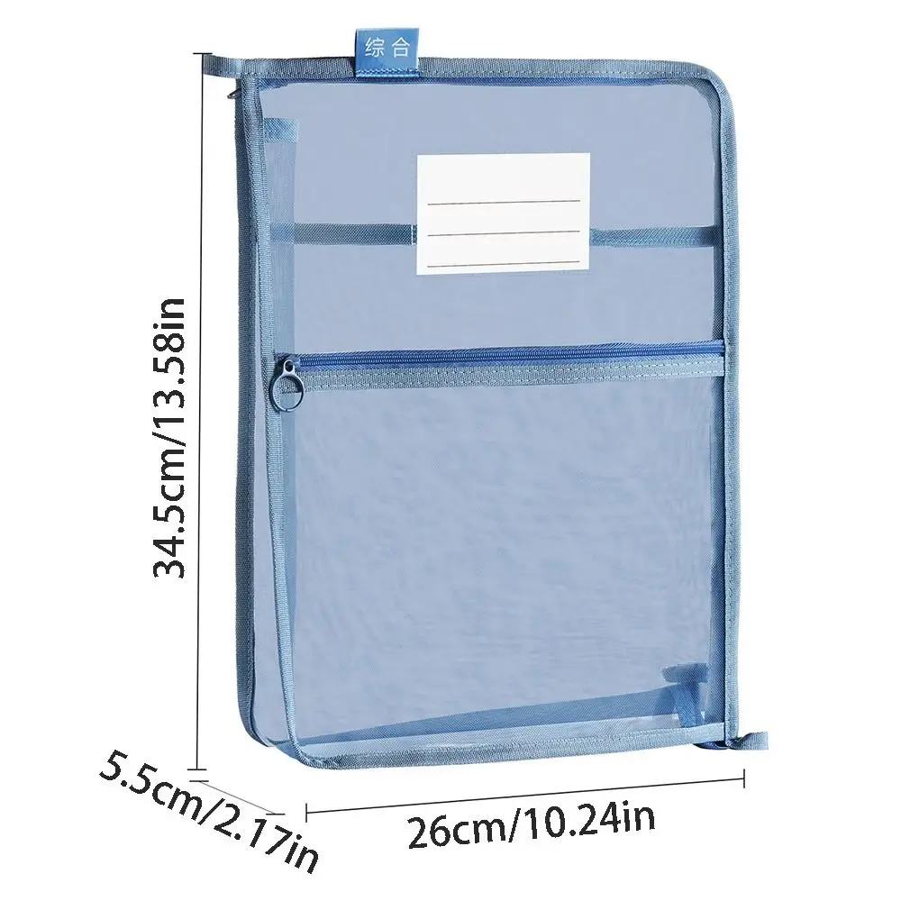 Tas Penyimpanan Kertas Tes A4 Kantong Organizer Alat Tulis Jaring Tebal Berbentuk L dengan Label Tas Folder File Kapasitas Besar