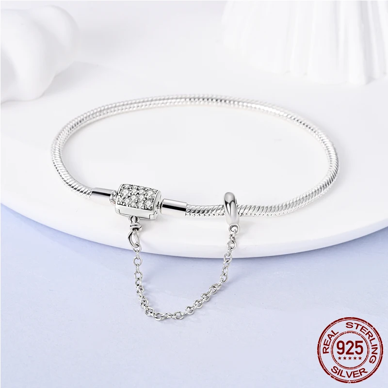 Original-Armbänder aus 925er-Sterlingsilber, 17–20 cm, skulpturale geometrische Perlen, Schlangenketten für Frauen, Geburtstagsparty-Schmuck
