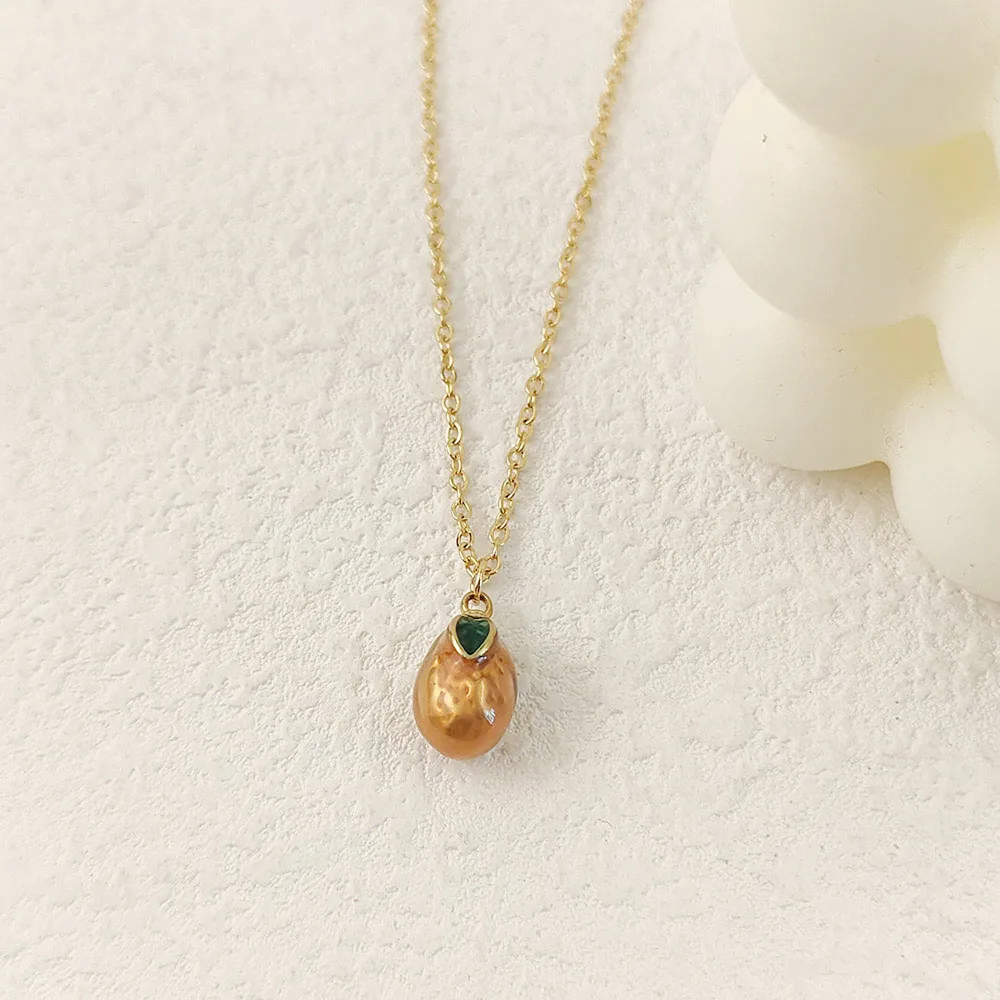 

Charming stainless steel orange enamel pendant, high quality waterproof metal 18K women's necklace, wedding party jewelry