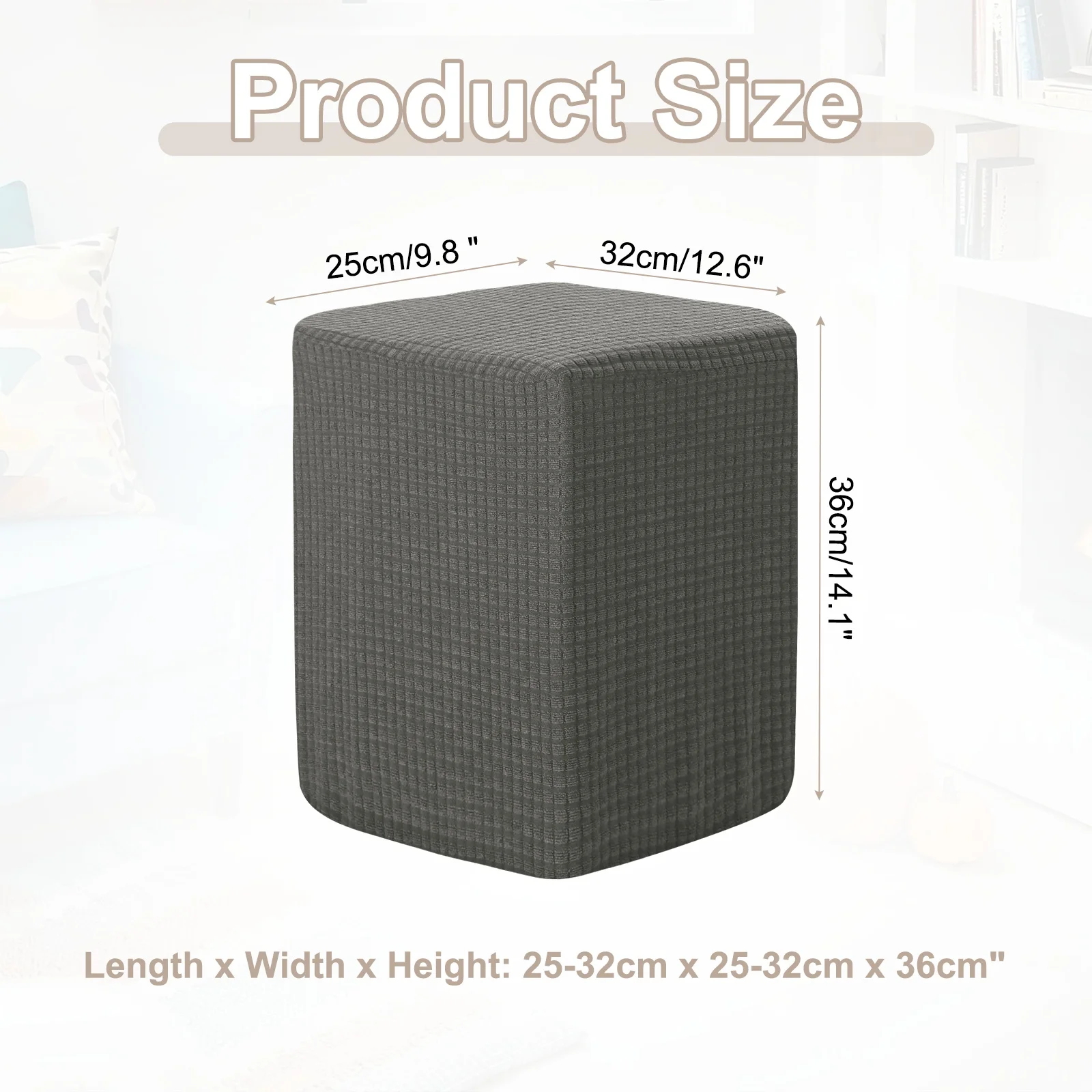 Square Ottoman Cover 36x25x32cm Stretch Ottoman Slipcovers Elastic Foot Stool Foot Rest Protector for Living Room Bedroom