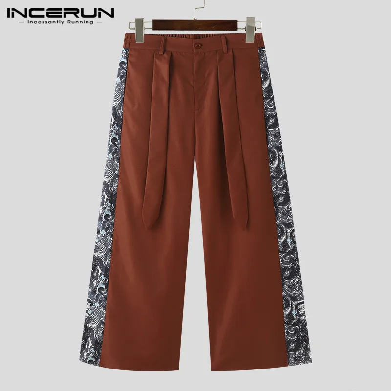 INCERUN-pantalones de retales para hombre, ropa de calle holgada, estilo coreano, informal, de pierna ancha, S-5XL, 2024