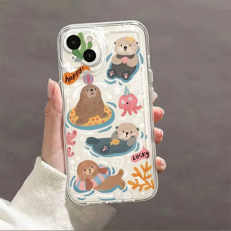 

Cute Lion Mole Seal Clear Phone Case For Samsung Galaxy S23 S24 S22 S25 Ultra Plus Cover For Galaxy S24+ S23+ S22+ S25+ Funda