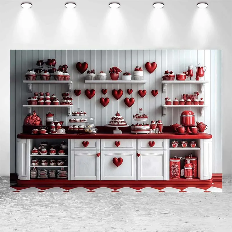 Valentine's Day Photography Background Red Heart Cupcake Decor Backdrop Cake Smash Baby Shower Wedding Backgrounds Photo Studio