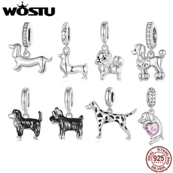 WOSTU 925 Sterling Silver Animal Pet Charm Dog Pendant Corgi Shih Tzu Dachshund Bead Fit Bracelet Necklace Birthday DIY Gift