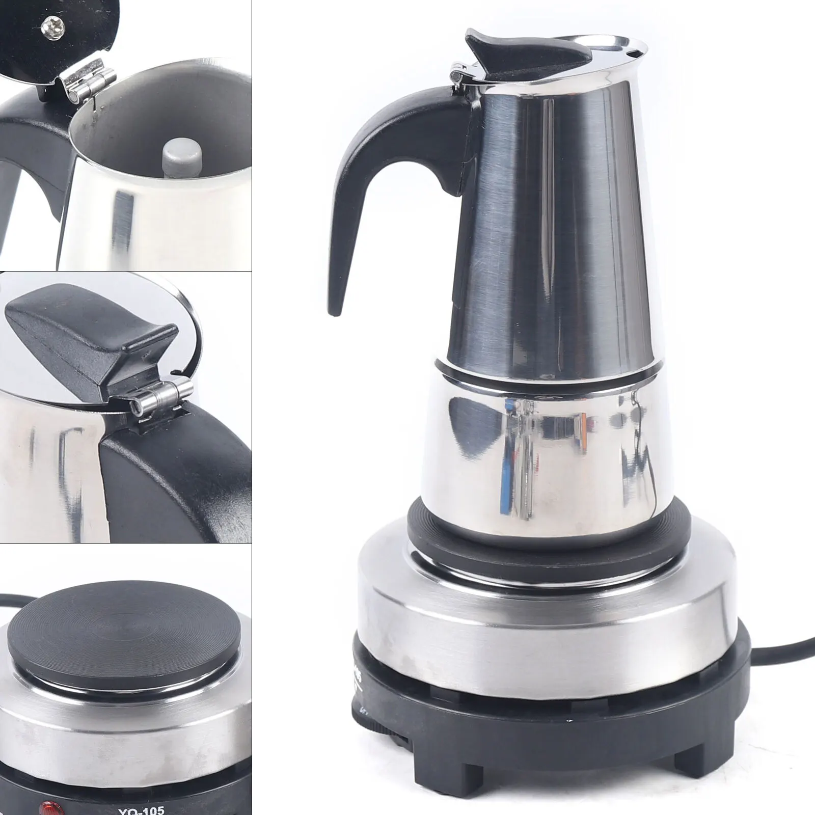 4 Cups 200ml Espresso Maker Coffee Pot With Electric Stove Stainless Steel Moka Pot with Electric Stove