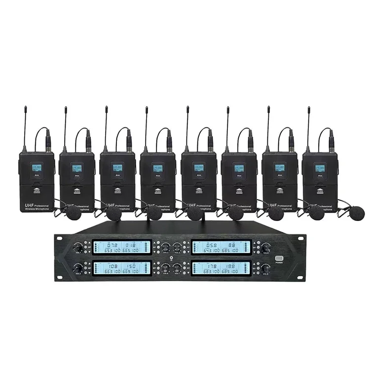 

8 channel integrated hand free pro uhf top professional wireless microphone system with mute button for conference team