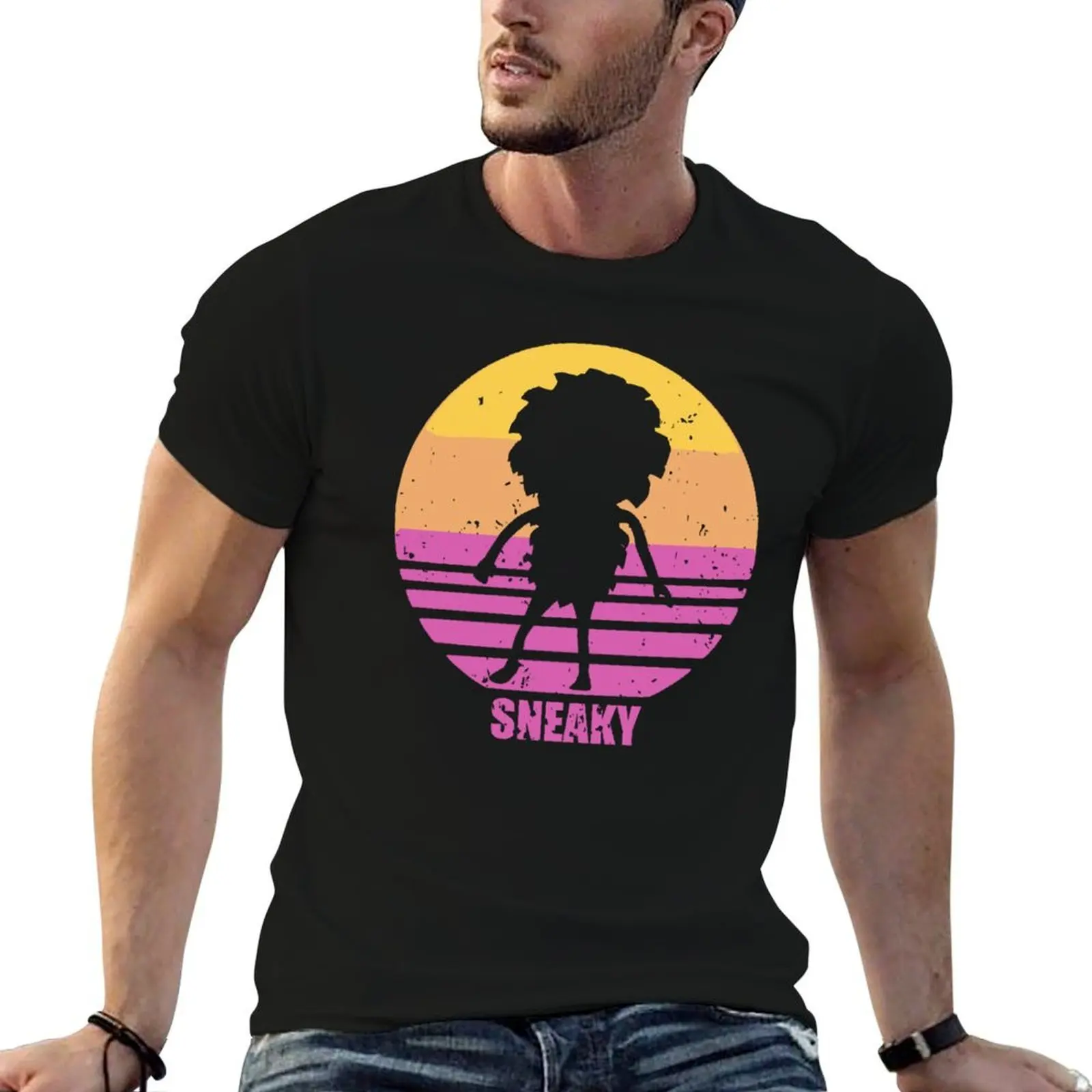 Sneaky Sasquatch Silhouette Distressed Sunset Vaporwave T-Shirt quick-drying animal prinfor boys t shirt men 100℅ cotton