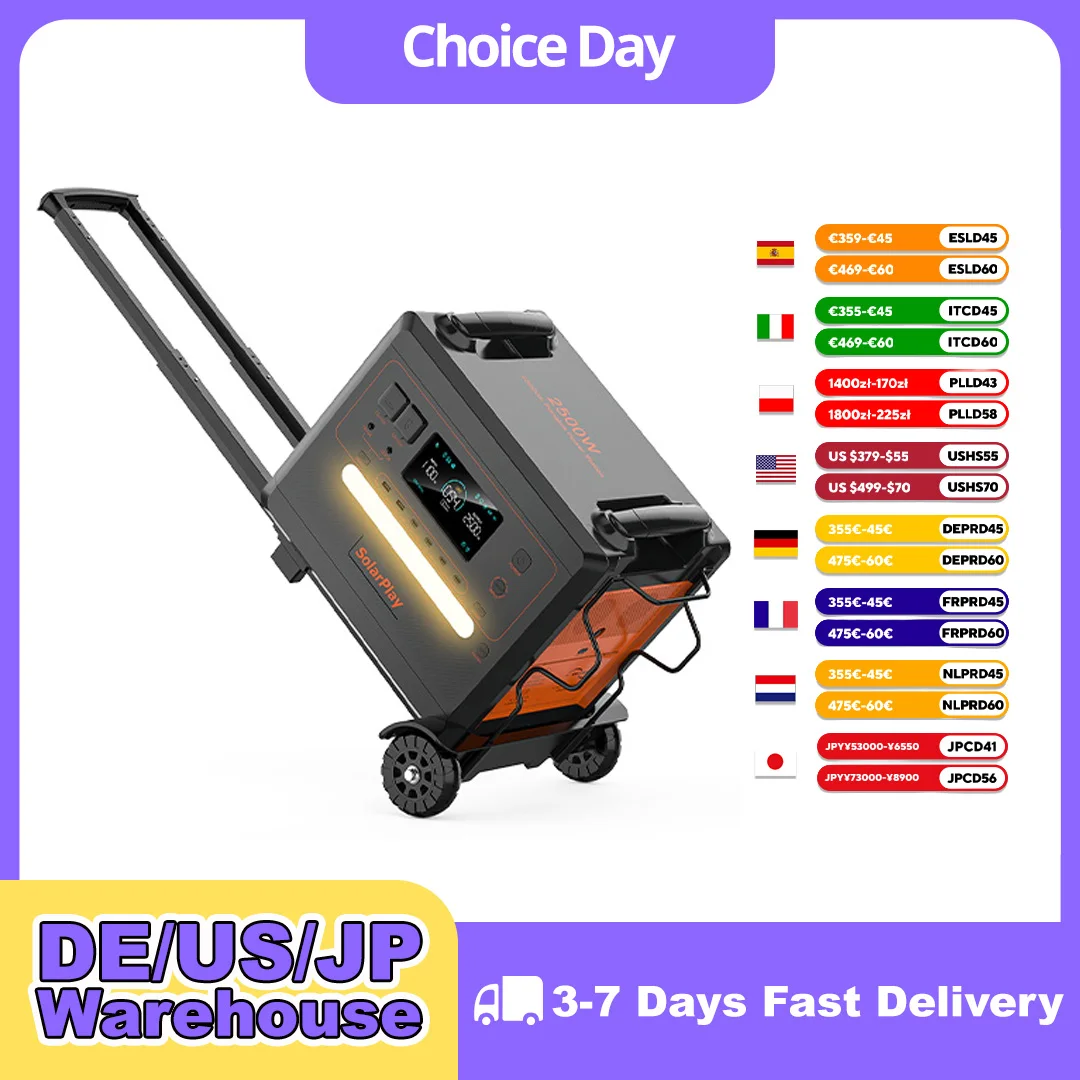SOLARPLAY LiFePO4 Portable Energy Storage Power Station Q2402M 2304Wh 2500W Large Capacity Home Battery Version Outdoor Camping Off-Grid Power Supply with Trolley