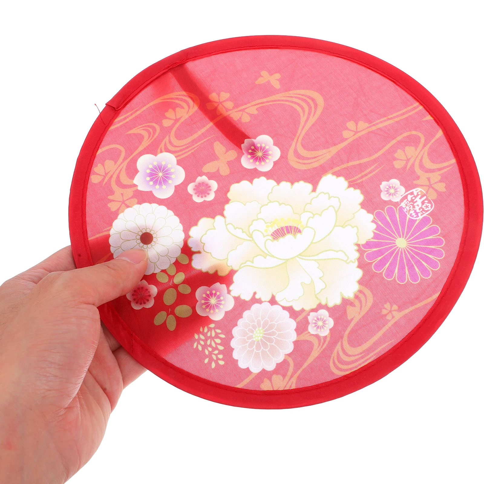 5PCS Faltbare Faltbare Handheld Kleine Runde Fan Floral Pfingstrose Farben Polyester Faltbare Fan Handheld Manuelle Party Geschenke