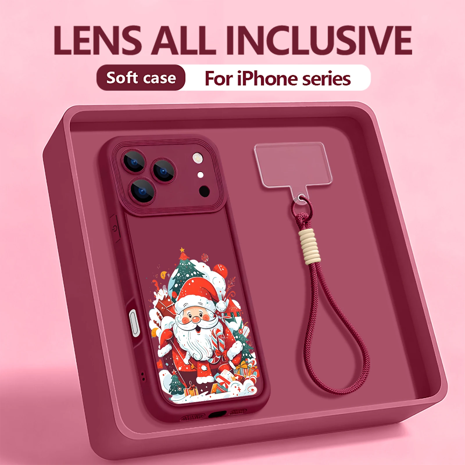 لينة بولي TPU الحبل جراب هاتف آيفون 17 برو ماكس الهواء 16E 16 14 15 برو 12 13 برو ماكس 11 سانتا كلوز نمط شريط للرسغ غطاء #1