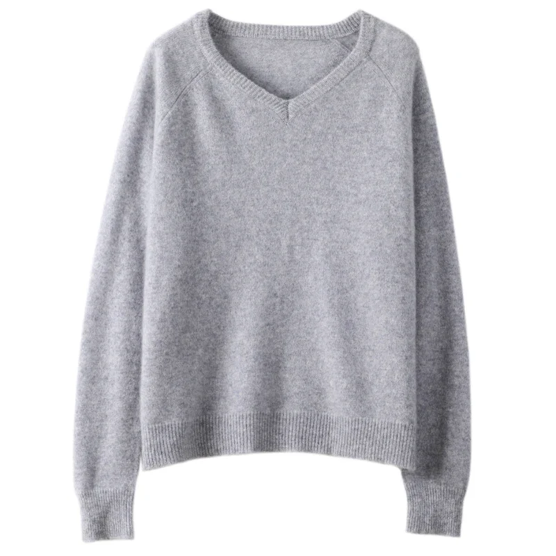 100% Wool Sweater Women Pullover New Arrival V-Neck Long Sleeve Female Warm Soft Basic Jumper Solid Loose Large Size Knitt