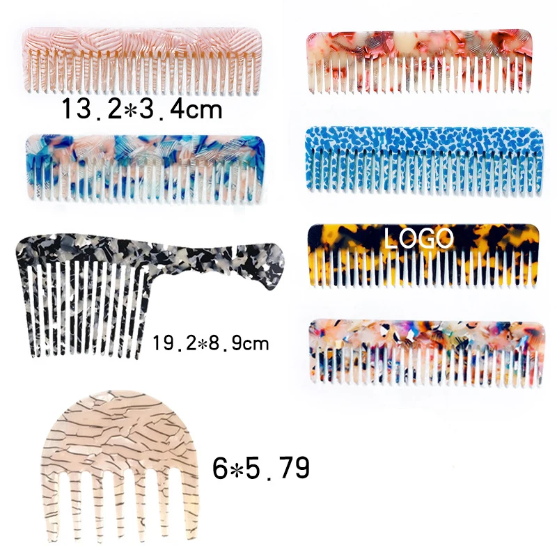 Fashion Acetate Hair Comb Everyday Care Massage Anti Static Detangle Portable Colorful Marble Wide Tooth Comb Hair Styling Tool