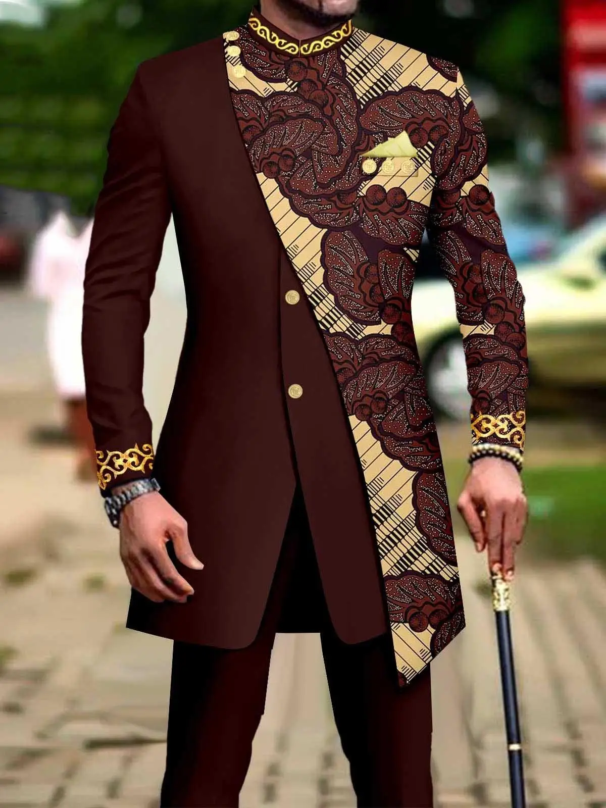 

Classic African National Printing Batik Men's Casual 2PCS Suit For Wedding Dinner Event Suit terno masculinos complete costume