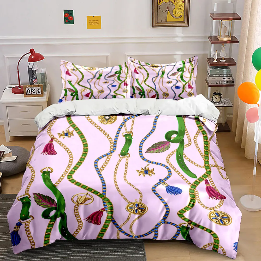 Colorful accessories and gold chains Print Bedding Set 1 Duvet Cover 2 Pillowcases for Adult and Children Luxury Gift Full Size