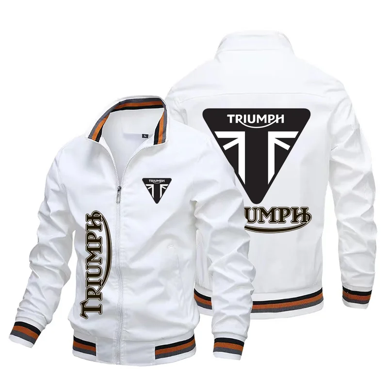 Men's Triumph Motorcycle Logo Stand Collar Zipper Jacket Autumn Casual Windbreaker Male Racing Biker Outerwear Streetwear Slim F