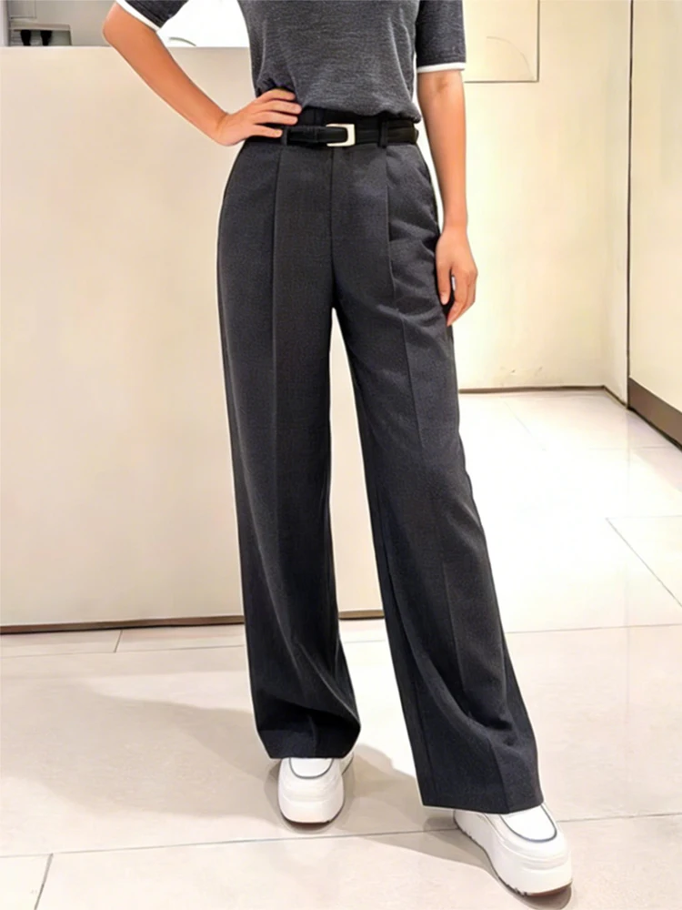 PBAP Frau Plissee Kleid Hosen Cleanfit Solide Lose Taschen Gerade Hohe Aufstieg Breite Bein Anzug Hosen Arbeit Casual Formelle Kleidung