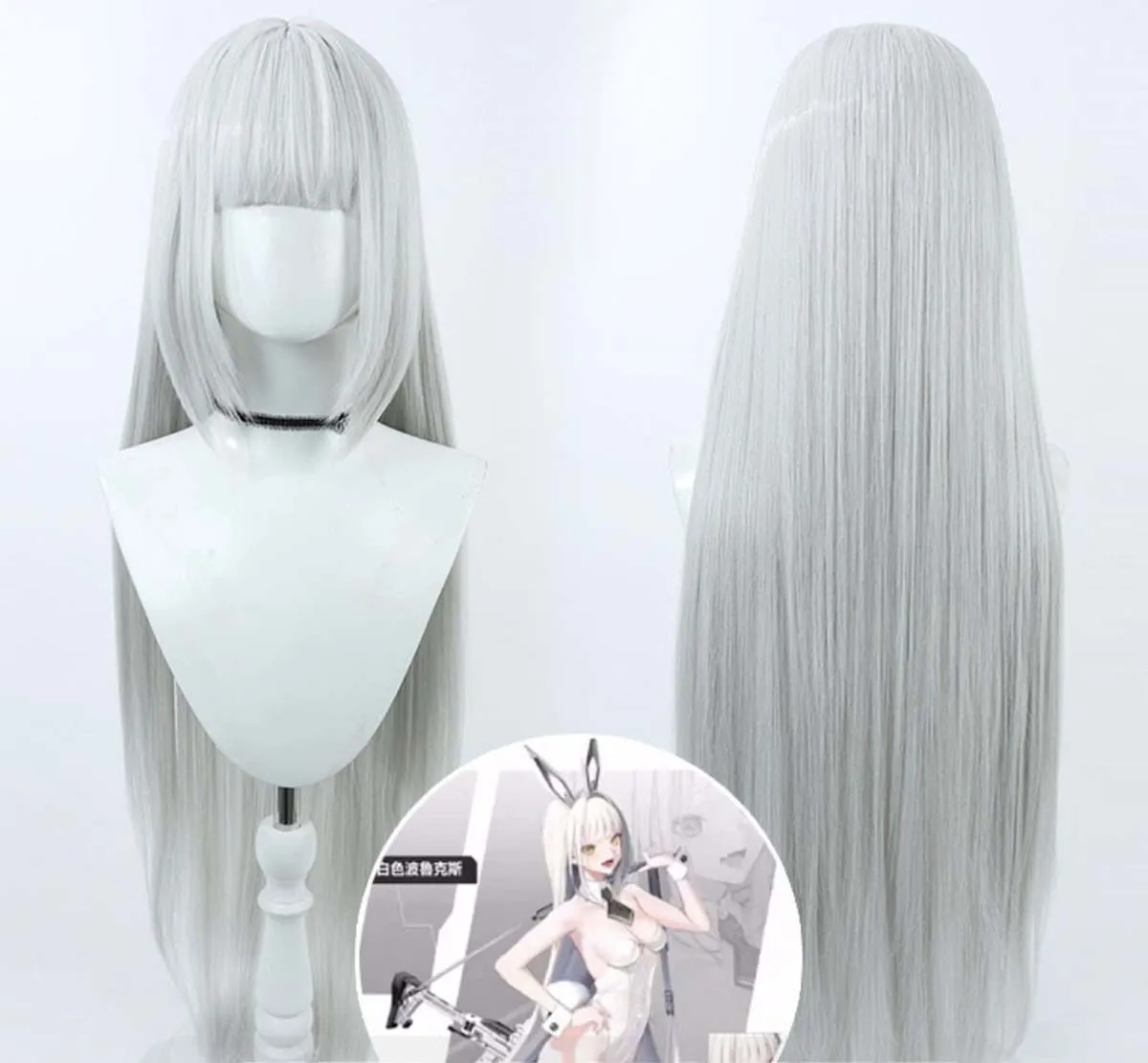 Halloween Carnaval Mujer Juego Blanc Cosplay Pelo sintético resistente al calor Peluca de 1M