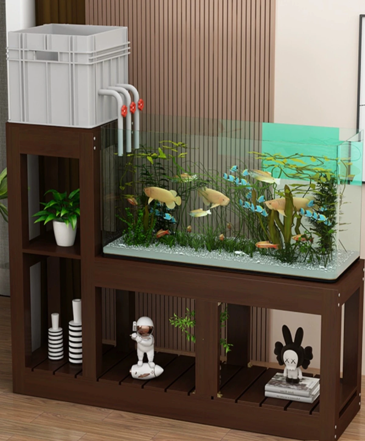 Solid wood upper filter fish tank rack with multiple layers