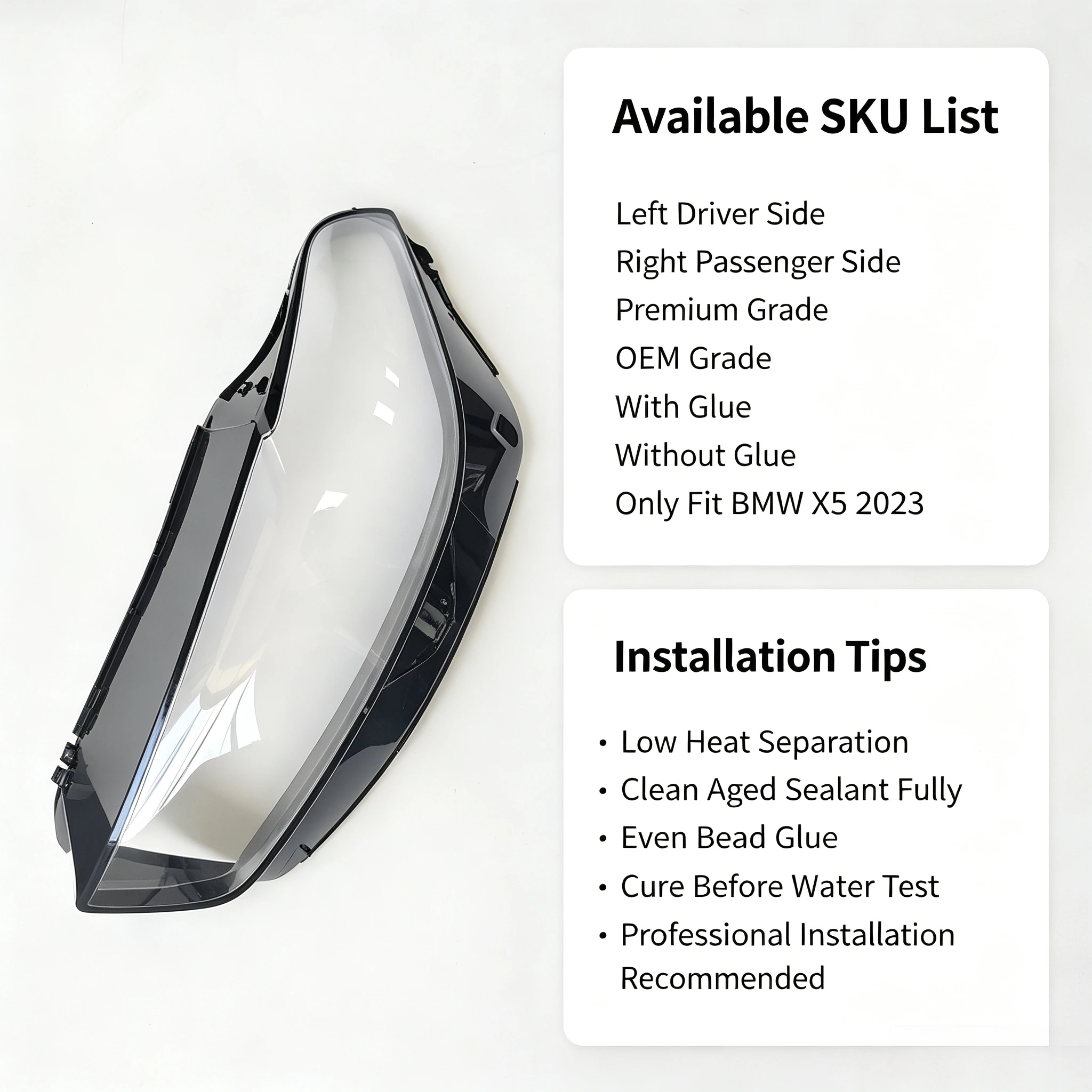 Moggic Headlight Lens Cover Compatible with X5 2023 Model G05 Series Left Right Side Replacement Clear PC Plastic Head Lamp