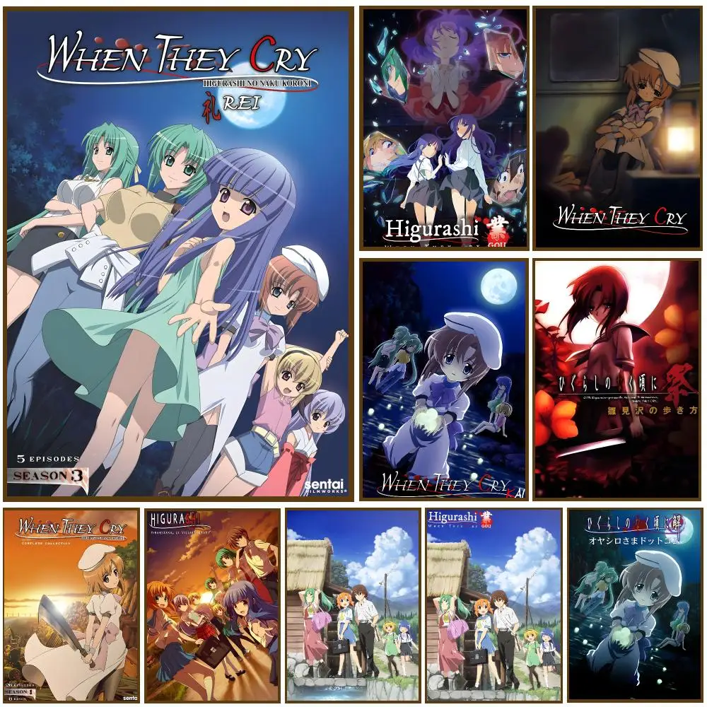 Cartoon H-Higurashi When They Cry Poster Self-adhesive Living Room Bedroom Party Bar Decor Moisture-proof Fade-resistant HD