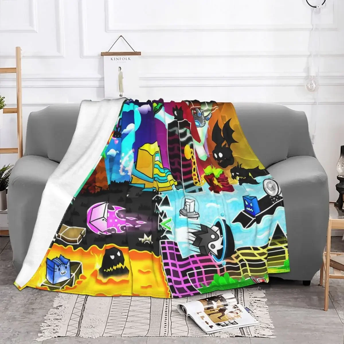 Winter 3d Print Blanket Geometry Dash Video Game Blanket Coral Fleece Plush All Season Breathable Lightweight Thin Blanket