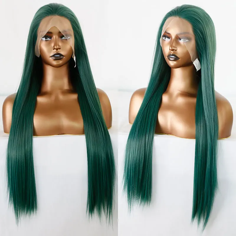 Bombshell Dark Green Hair Color Straight Synthetic Lace Front Wigs High Quality Heat Resistant Fiber Hair For Women Daily Use