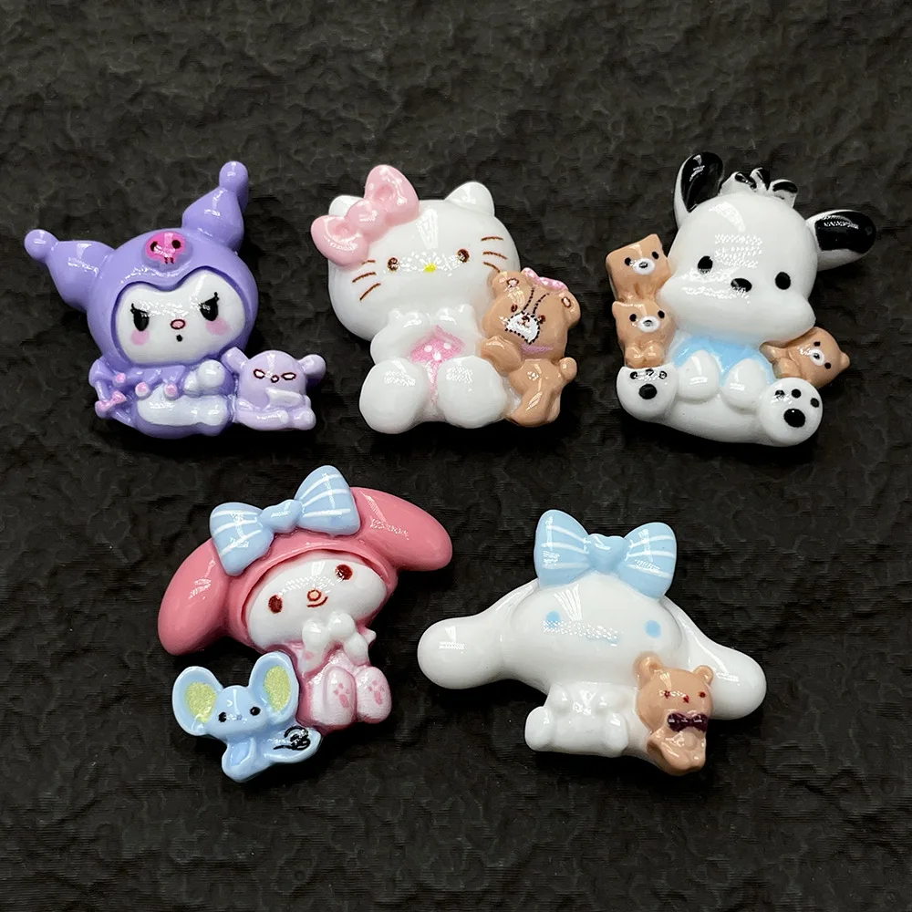

100pcs Kawaii Flatback Resin Cartoon Sanrio Kulomi Melody Hello Kitty Series DIY Scrapbook Refrigerator Phone Case Headwear