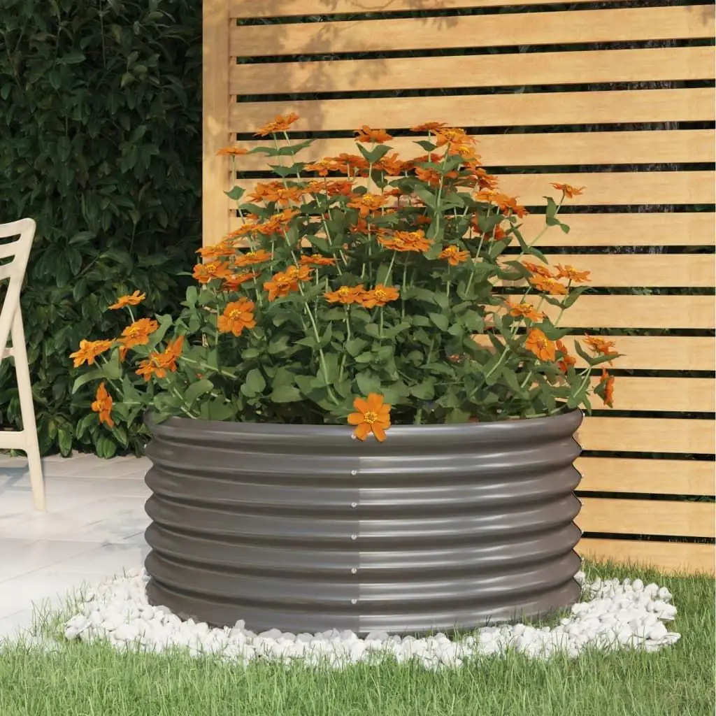 

Durable Gray Powder-Coated Steel Garden Planter 31.5x31.5x14.2 Inches - Stylish Outdoor Decor