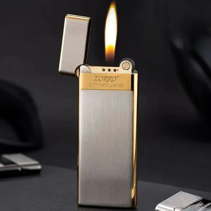 ZORRO Metal Ultra-thin Lighter Windproof Gas Inflatable Grinding Wheel Ignition Lighter Cigarette Lighters High-end Men's Gift