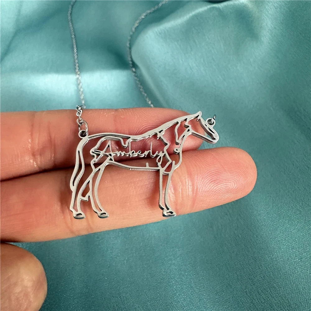 Collar con colgante de Animal bonito personalizado, de acero inoxidable, bonito caballo mascota, placa con nombre personalizada, regalos de cumpleaños para fiesta