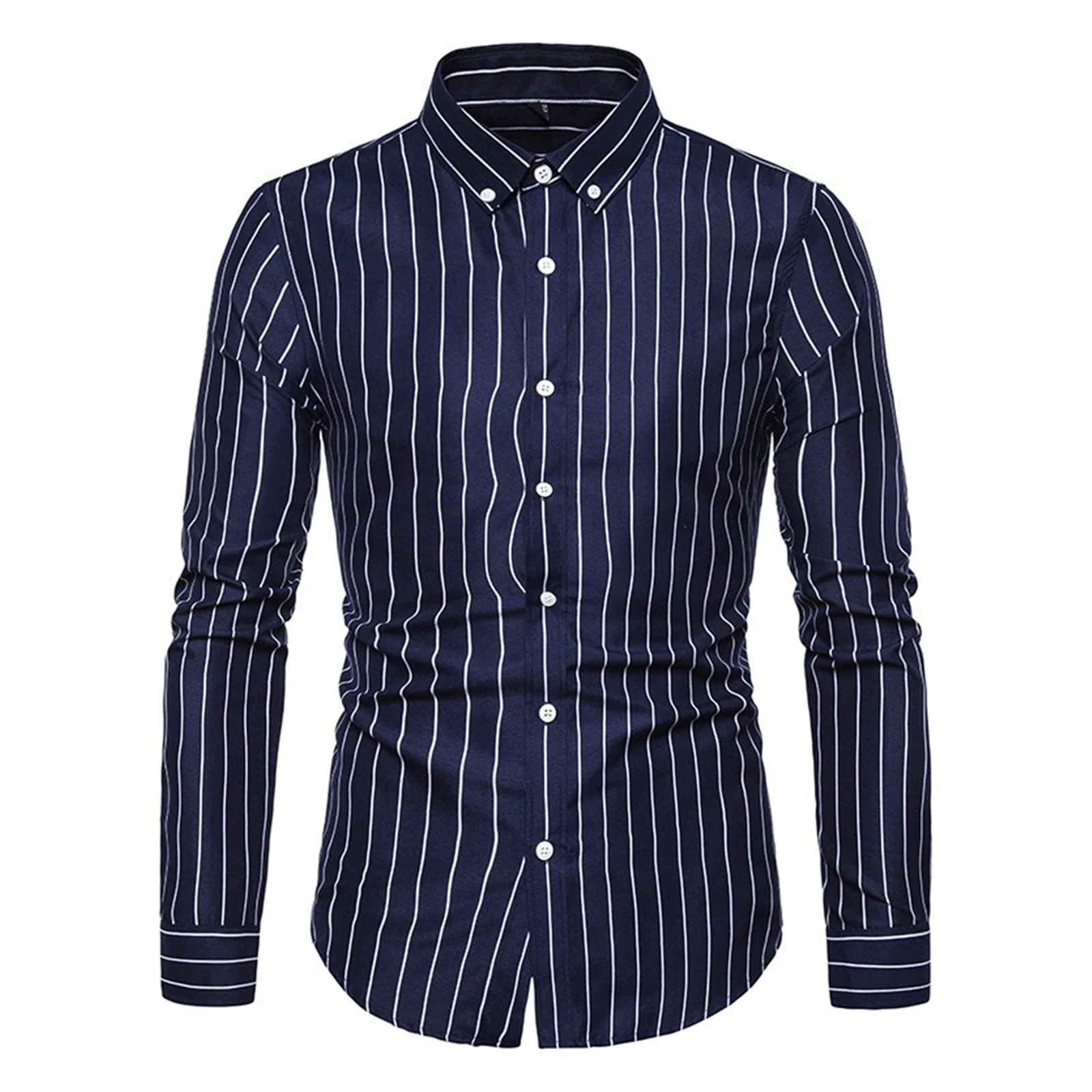 

Mens Versatile Striped Basic Shirt Lapel Button-down Long Sleeve Slim T-shirt Top for Casual and Business Occasion
