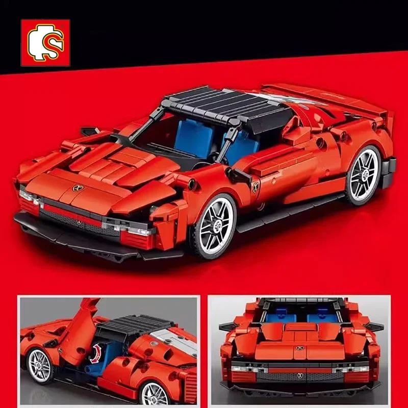 SEMBO Mechanical Rush Supercar Assembly Blocks Classic Black Red Educational Toy Exquisite Rear Styling Kids Graduation Gift