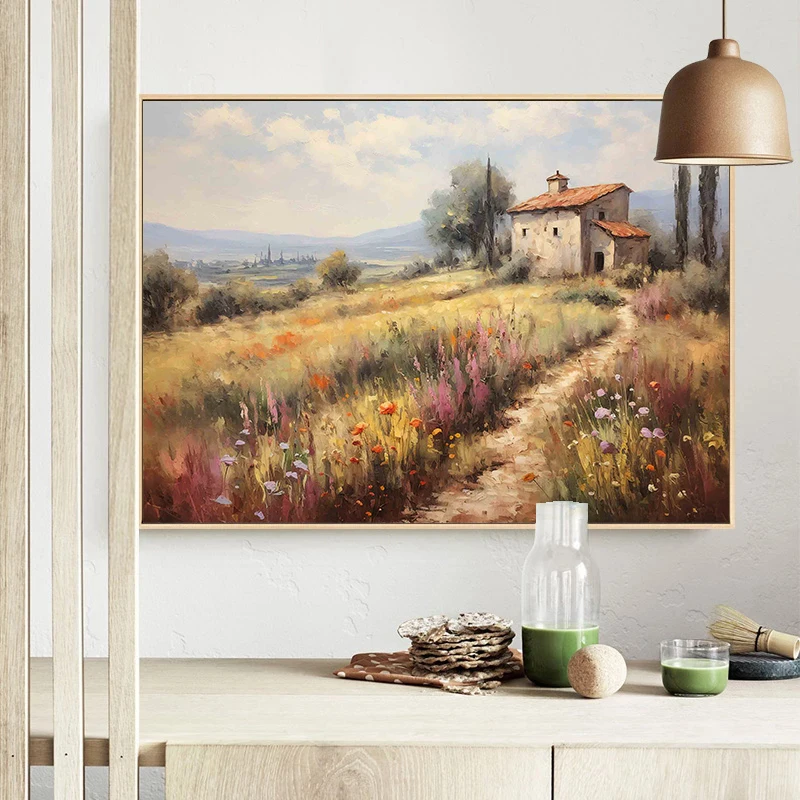 Vintage Countryside Seascape Amalfi Coastal Paris City Street Neutral Landscape Canvas Painting Print  Rustic Poster Home Decor