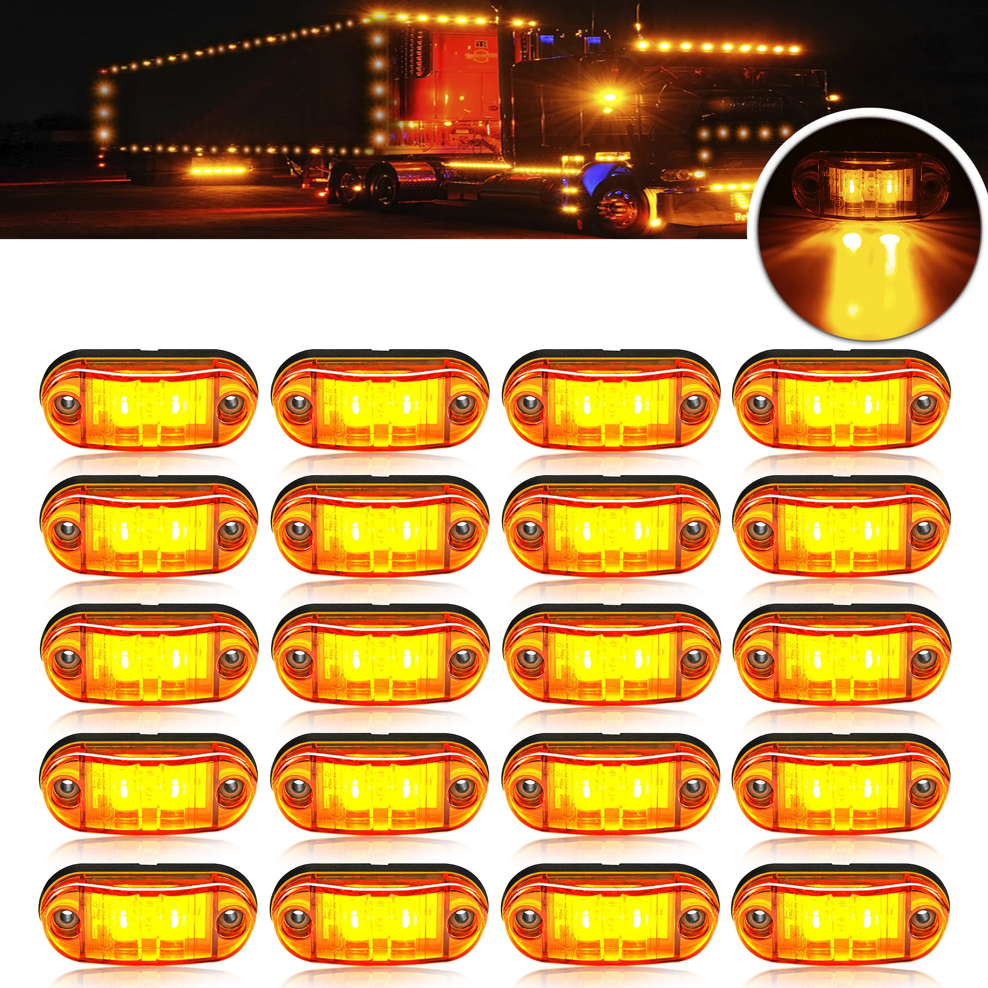 20/10PCS Version Économique Feux de Position Latéraux LED Ovales Universels pour Remorques, Camions, Caravanes, Lampes de Délimitation à Montage en Surface