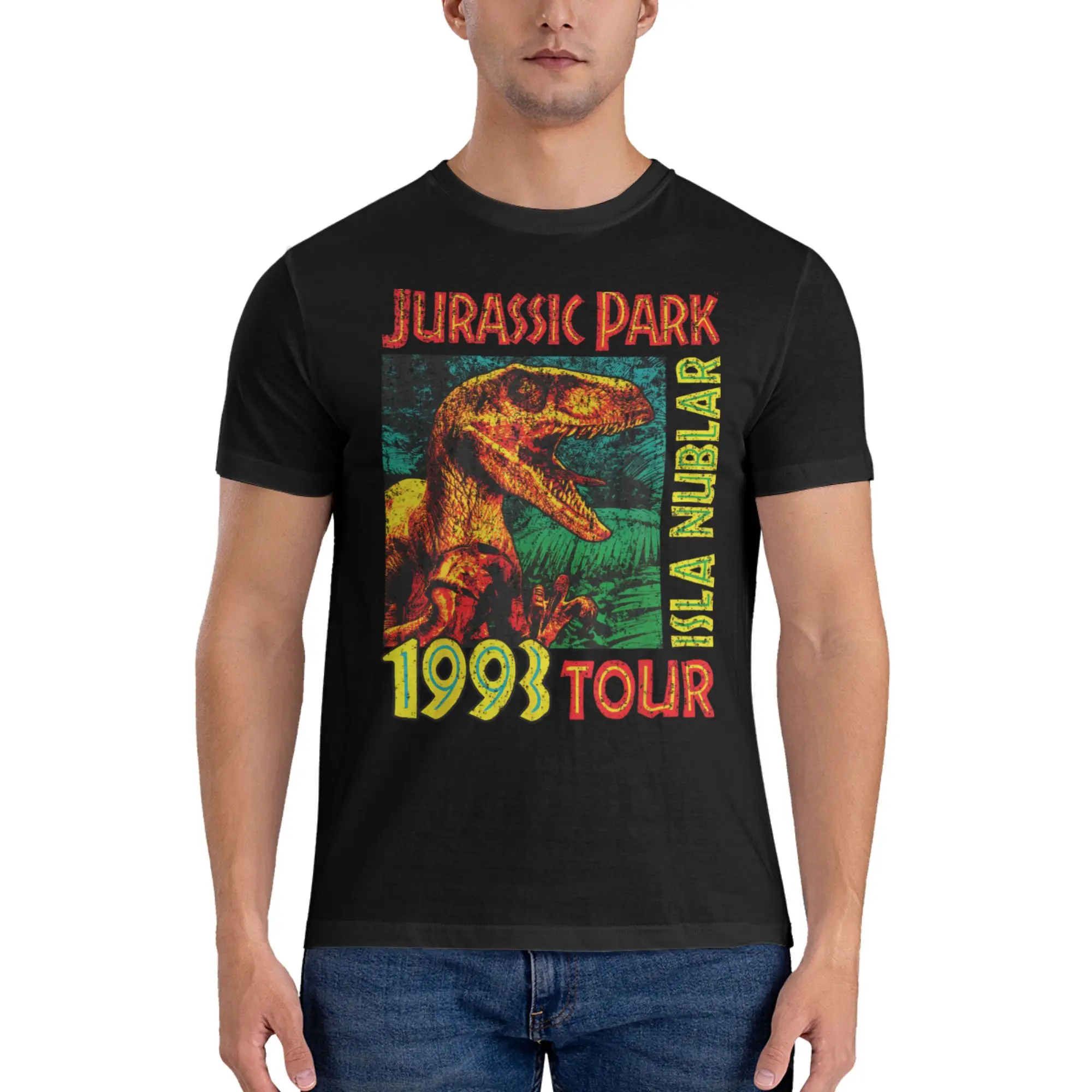 تي شيرت رجالي من Jurassics Park Isla Nublar 1993 Tour برقبة دائرية وأكمام قصيرة 100% قطن تي شيرت ملابس فضفاضة كبيرة الحجم #3