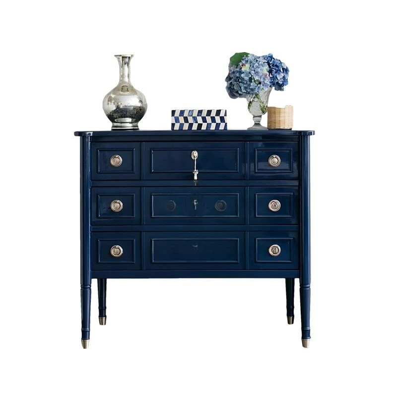 Light luxury entrance cabinet Solid wood carving living room chest cabinet Integrated entry foyer aisle drawer storage cabinet