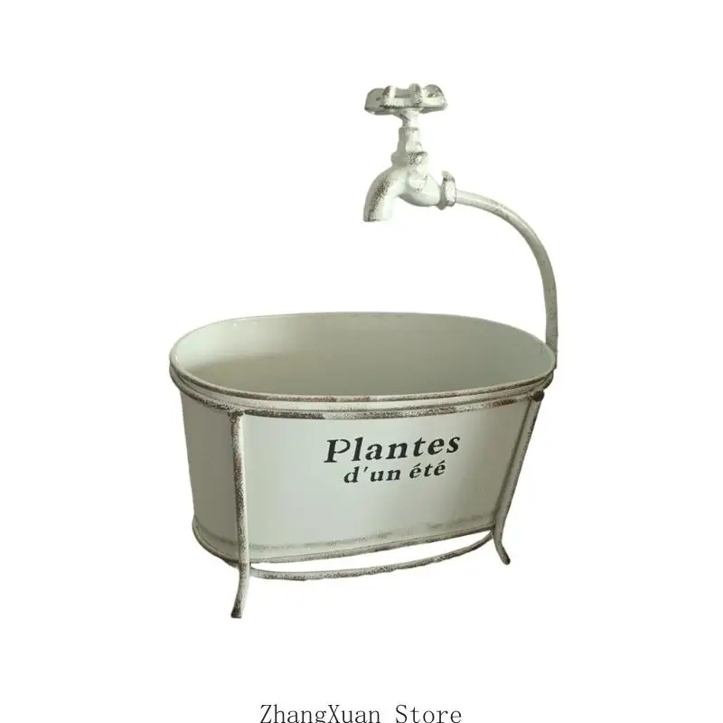 Eleganter Eisen-Gartenpflanzer mit Wasserauslauf-Design, für kleine Pflanzen, 3 x – Detail 3