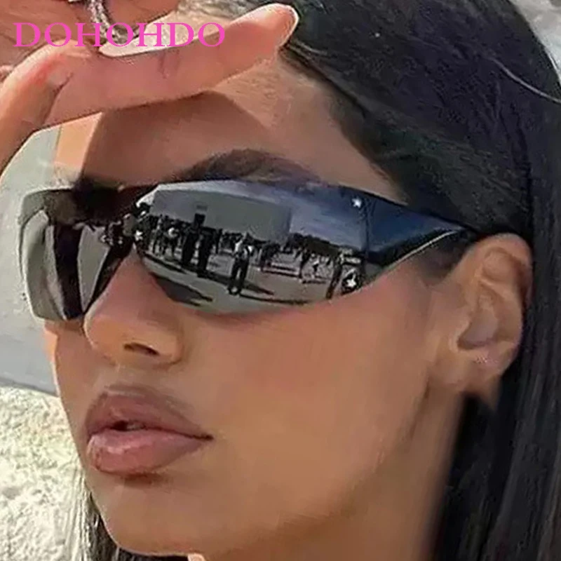 

Fashion Punk Y2K One - Piece Sunglasses For Women Men Brand Designer Rice Nail Eyewear Outdoor Sports Driving Shades UV400 Очки