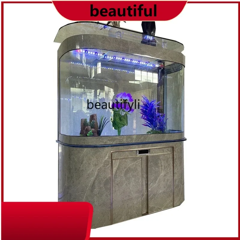

Fish Tank Living Room Home Wall Double round Arc Bottom Filter Floor Ecological Change-Free Aquarium H