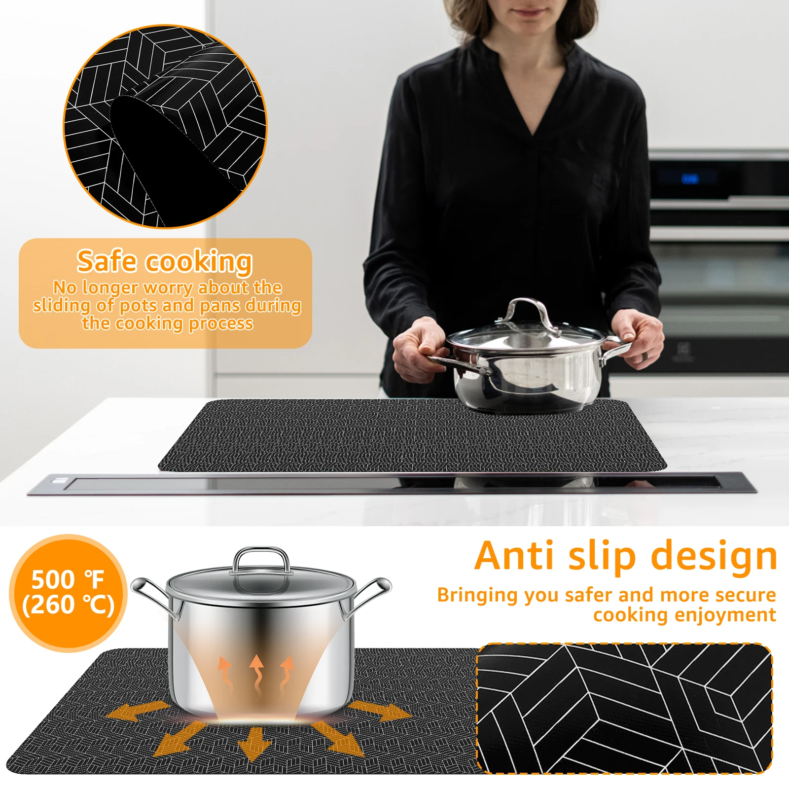 Induction Cooktop Mat Silicone Anti-Scratch Induction Cooktop Protector Mat Heat-Resistant Non-Slip Kitchen Counter Protect Mat